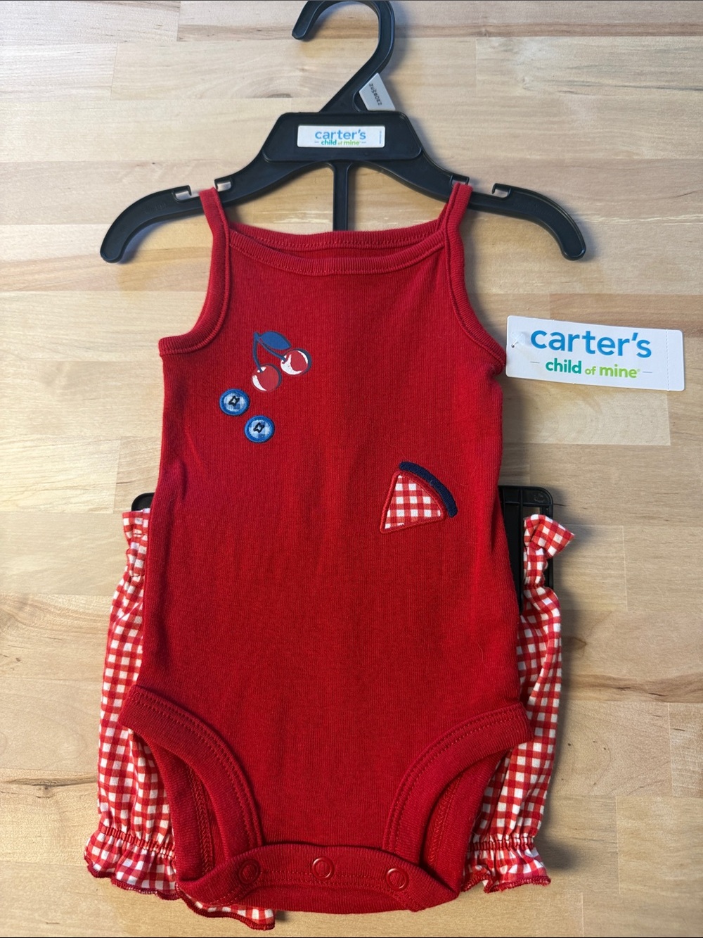 Carter's Red Cherry Tank One-Piece Bodysuit with Gingham Accents